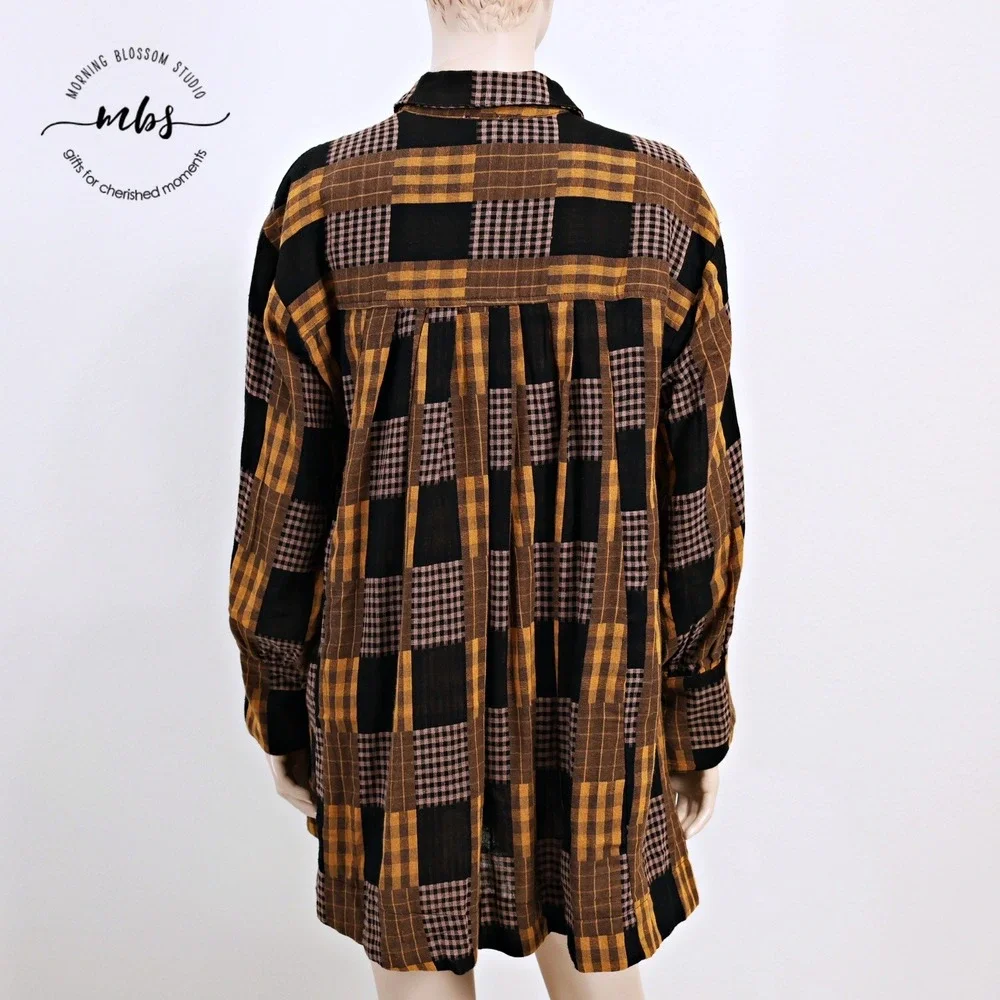 NWT Saints & Hearts Plaid Babydoll Mini Dress Black Yellow Women‎ L*